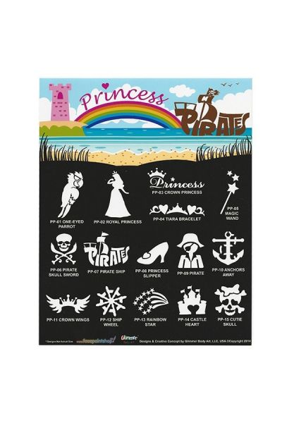 Glimmer Princess & Pirates Stencil Set with poster