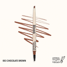 Moira Angled Brow Pencil Chocolate Brown 003 with triangular tip and spoolie brush for natural-looking defined eyebrows