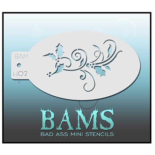 Bad Ass Bams FacePaint Stencil Holly Branch