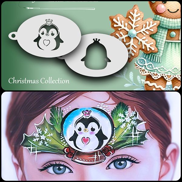 Facepainting Stencil Christmas Penguin