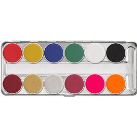 Kryolan Aquacolor Fx Palette 12 colors

Kryolan aquacolor is a glycerin-based compact make-up, especially color-intensive, with the ingredients of superior-quality skin cream preparations.