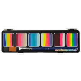 These Diamond Fx Splitcake palette glow is a composed palette with the 6 most popular split cakes from Diamond FX with both essential, neon and metallic colors.