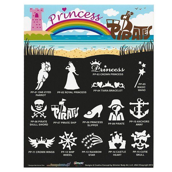 Glimmer Princess & Pirates Stencil Set with poster